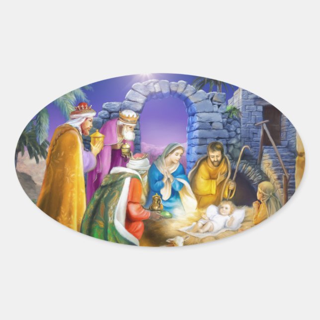 Adesivo Oval Cartão de Natal cristão (Frente)