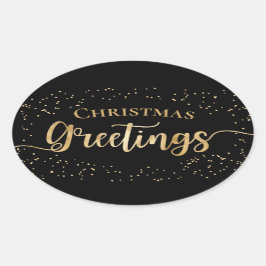 Adesivo Oval Cartões de natal Dourados Elegantes