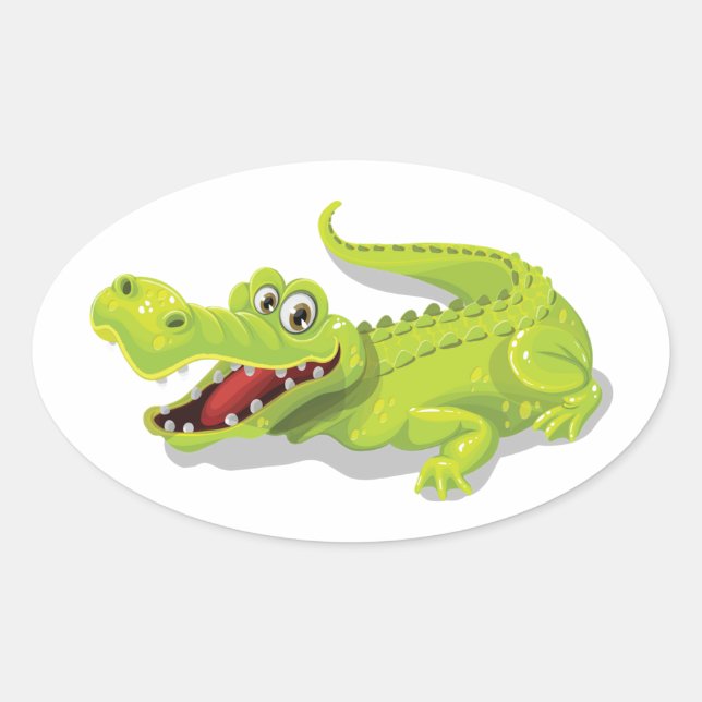Adesivo Oval Cartoon Crocodilo (Frente)