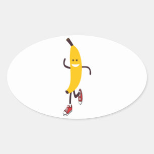 Adesivo Oval Cartoon Engraçado Executando Banana