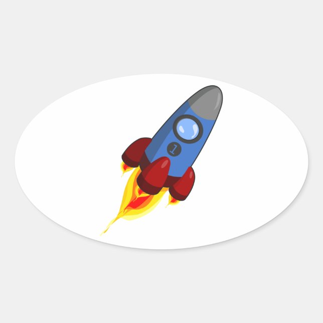 Adesivo Oval Cartoon Rocketship (Frente)