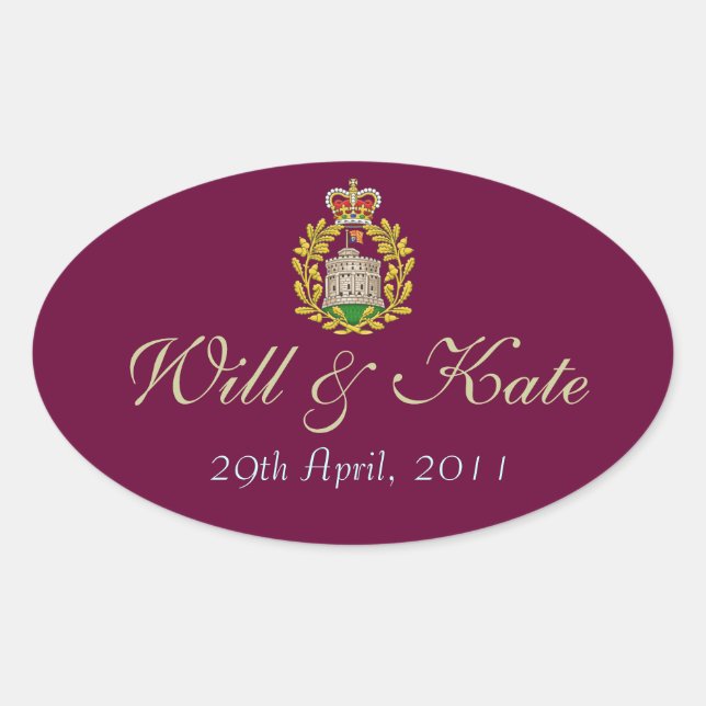 Adesivo Oval Casaco de Armas Royal Will & Kate Sticker (Borgonh (Frente)