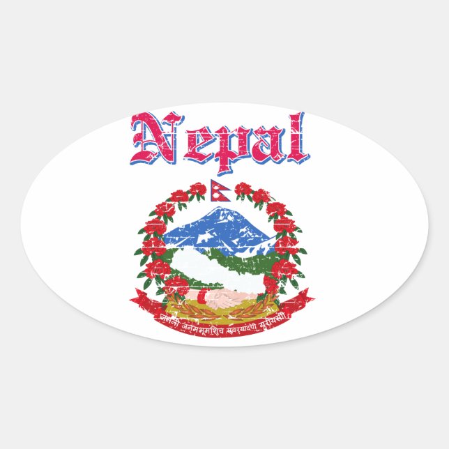 Adesivo Oval Casaco Nepal de designs de armas (Frente)