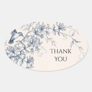 Adesivo Oval Casamento Beija-flor Flor Silvestre Azul