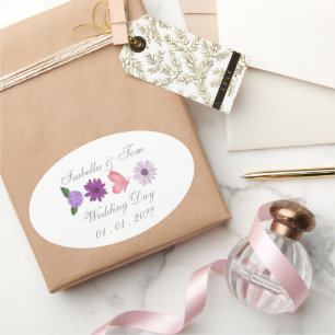 Adesivo Oval Casamento Botânico Romântico de Flores Silvestres