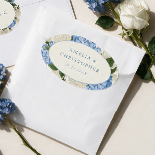 Adesivo Oval Casamento Clássico de Hortênsia Azul e Rosa Branca