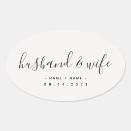 Adesivo Oval Casamento com marido e mulher da caligrafia modern