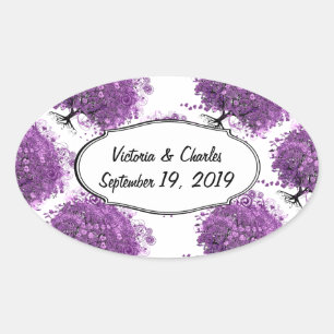 Adesivo Oval Casamento da árvore da folha de Purple Heart da