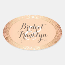 Adesivo Oval Casamento de Blush Floral Dourado do marinho