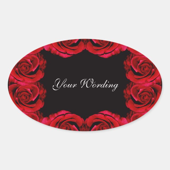 Adesivo Oval casamento de flores de rosa vermelha (Frente)
