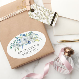 Adesivo Oval Casamento de Jardim Personalizado Floral de Peônia