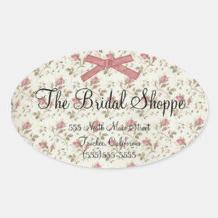 Adesivo Oval Casamento de logotipos comerciais rosa para rosas 