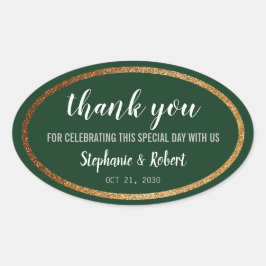 Adesivo Oval Casamento Elegante Moderno Verde Dourado Faux