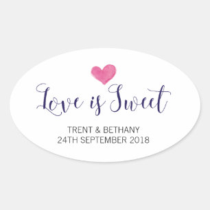 Adesivo Oval Casamento Favor Stickers Love is Sweet