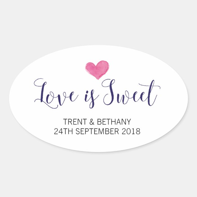 Adesivo Oval Casamento Favor Stickers Love is Sweet (Frente)