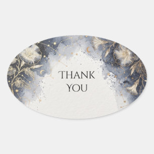 Adesivo Oval Casamento Floral Celestial Cinza Azul
