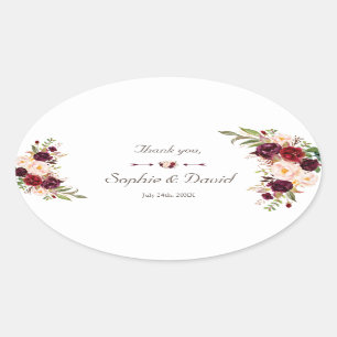 Adesivo Oval Casamento Floral Charm Burgundy Red Marsala