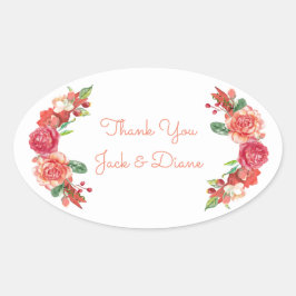 Adesivo Oval Casamento Floral Rosa e Pêssego