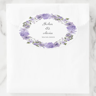 Adesivo Oval Casamento floral roxo e fofo