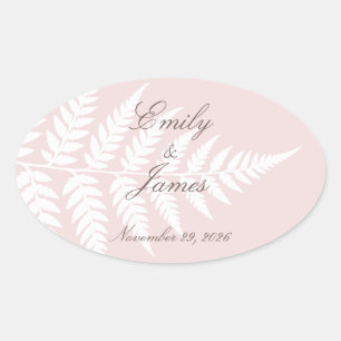 Adesivo Oval Casamento Floresta Refinada Rosa Bege Branco
