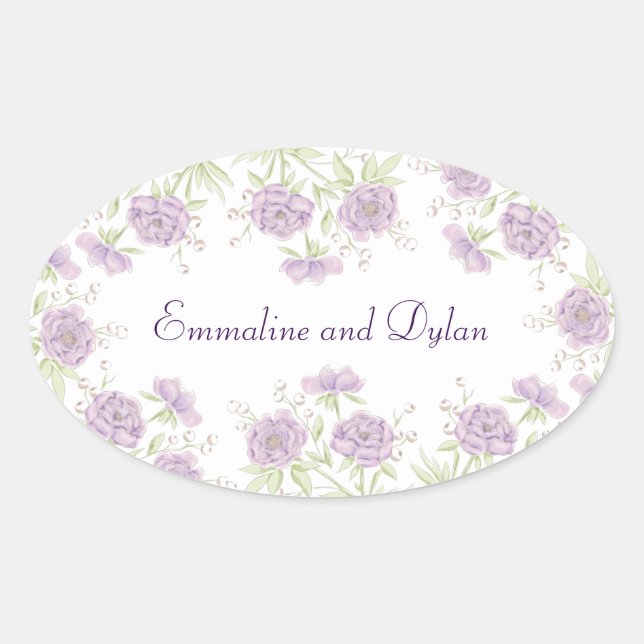 Adesivo Oval Casamento Rosa Roxo Lavanda (Frente)