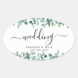 Adesivo Oval Casamento Simples e Moderno de Eucalyptus