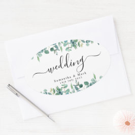 Adesivo Oval Casamento Simples e Moderno de Eucalyptus