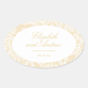 Adesivo Oval Casamento sofisticado de Lace Elegante Dourado