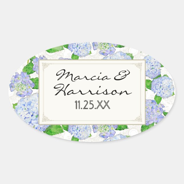 Adesivo Oval Casamentos Formais Elegantes Formais Azul Hydrange (Frente)