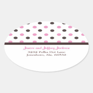 Adesivo Oval Castanho e Rosa: Vinheta de Endereços de Bolinhas