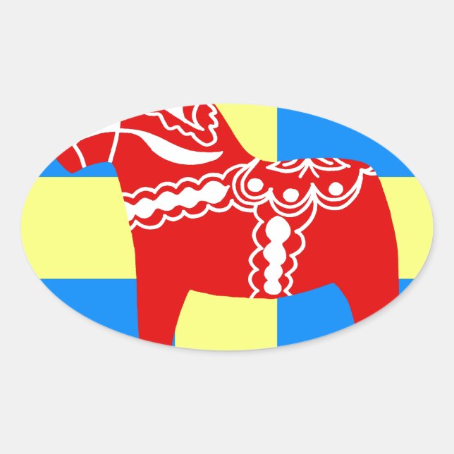 Adesivo Oval Cavalo de Dala da suecia (Frente)