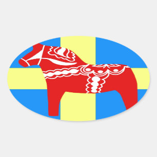 Adesivo Oval Cavalo de Dala da suecia