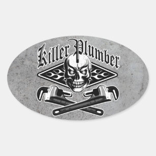 Adesivo Oval Caveira do Canalizador: Killer Plumber 3.1