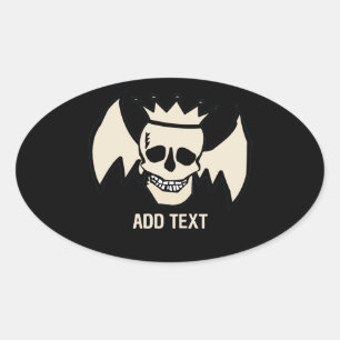 Adesivo Oval Caveira e Asas, adicionar texto,