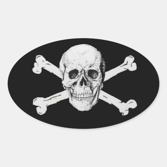 Adesivo Oval Caveira Pirata e Crossbones (Frente)