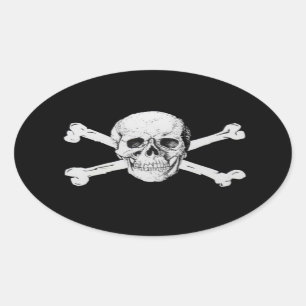 Adesivo Oval Caveira Pirata e Crossbones