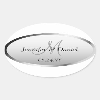 Adesivo Oval Celebração de Casamento Nomes de Monogramas Person