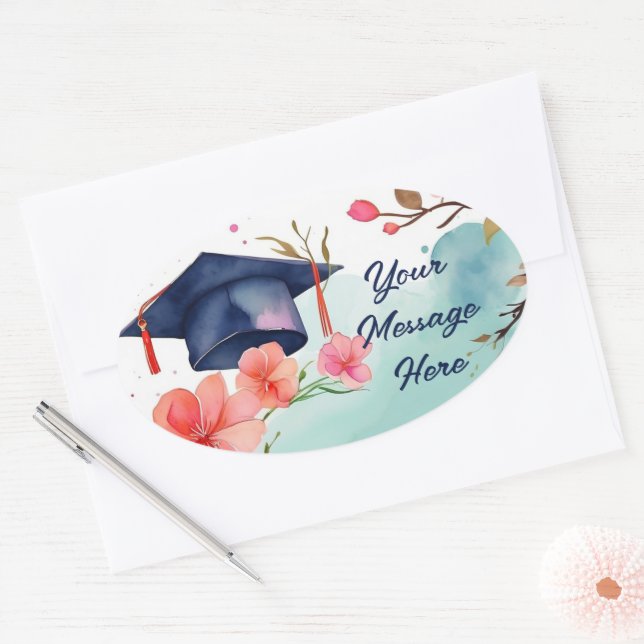 Adesivo Oval Celebração de Graduação por Aquarela (Envelope)