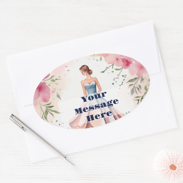 Adesivo Oval Celebração de Quinceanera de Aquarela (Envelope)