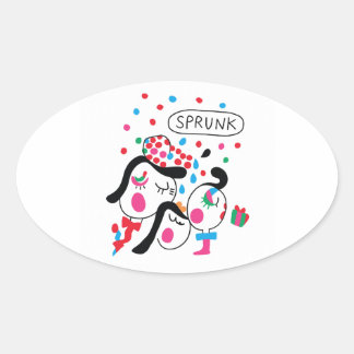 Adesivo Oval Celebração de Sprunki - Arte Infantil de Yuho