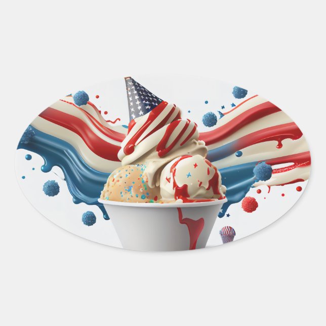 Adesivo Oval Celebrar com Azul Branco Vermelho (Frente)