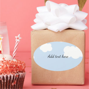 Adesivo Oval Céu Azul, Modelo de Nuvens Brancas Fluffy,