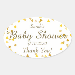 Adesivo Oval Chá de Bebê Corações de Amor Dourado / Sprinkle /