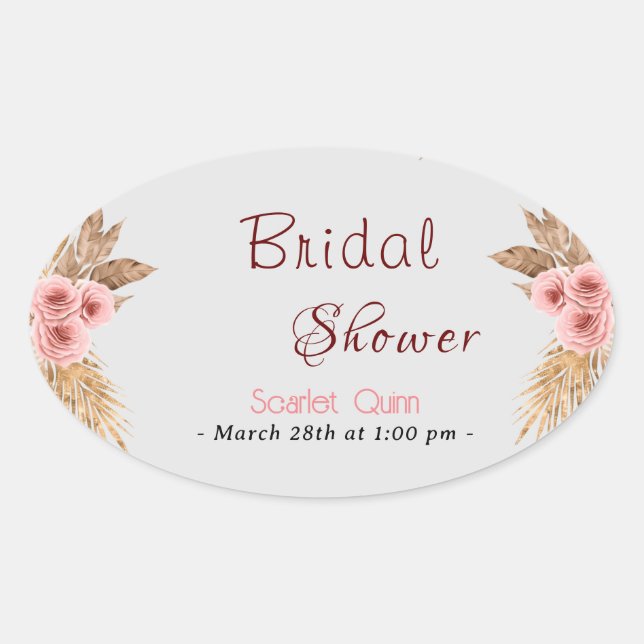 Adesivo Oval Chá de bebê de casamento rosa cor-de-rosa boho mod (Frente)