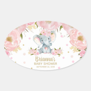 Adesivo Oval Chá de fraldas bonito floral cor-de-rosa do