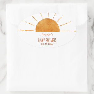 Adesivo Oval Chá de fraldas de Boho Amarelo Amarelo de Aquarel