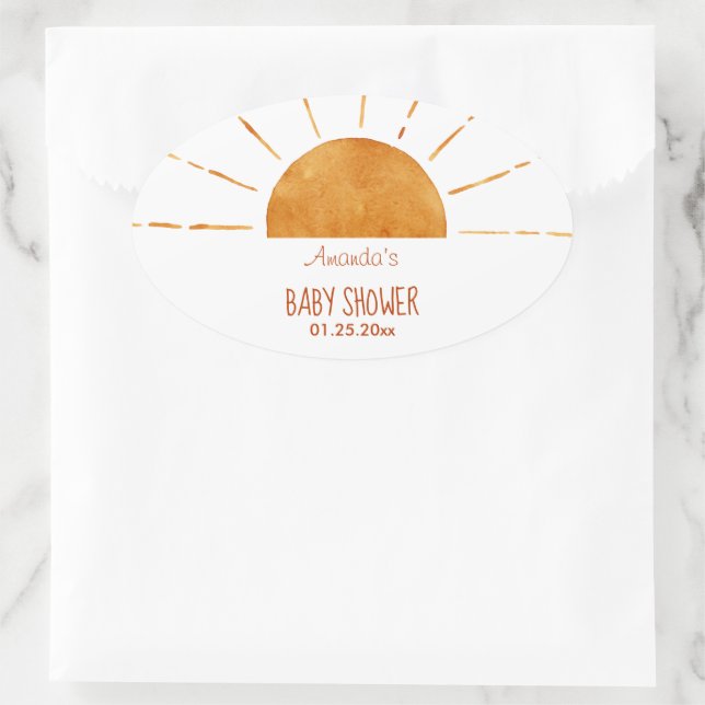 Adesivo Oval Chá de fraldas de Boho Amarelo Amarelo de Aquarela (Bolsa)