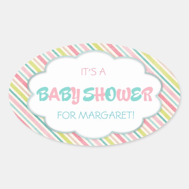 Adesivo Oval Chá de fraldas rosa e azul (Frente)