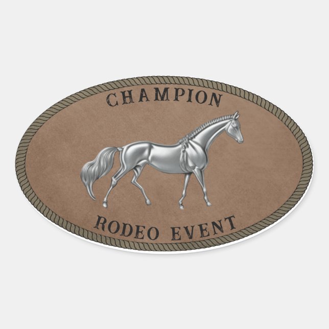 Adesivo Oval Champion Rodeo Country Western Personalize (Frente)