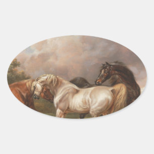 Adesivo Oval Charles Towne Art Painting Oil Horses Destinage